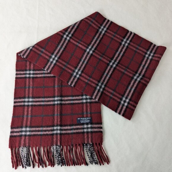 BURBERRY London Classic Nova Check Knit 100% Cashmere Neck Warmer Maroon SCARF - Picture 1 of 7
